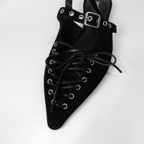 Jeffrey Campbell Geralt Pointed Toe Slingback Corset Flats 8.5 Black Suede NEW - Picture 10 of 12